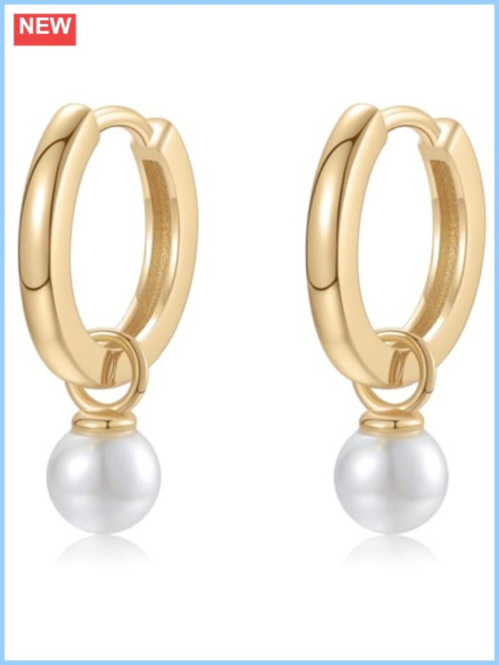 Dainty Pearl Hoop Earrings 18K Gold Plated Huggies 5MM Freshwater Pearl